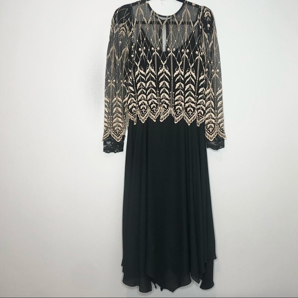 Cachet by Bari Protas Gold Lace Long Sleeve Dress